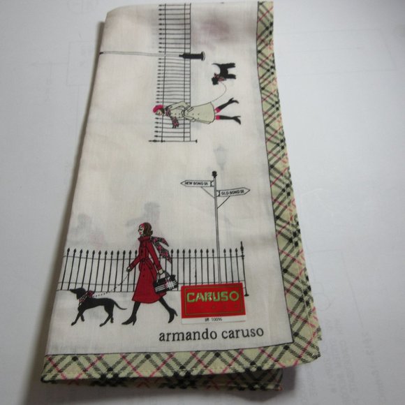 ARMANDO CARUSO signed perfume handkerchiefs(2) with city view 17"x17" Italy - Picture 4 of 9